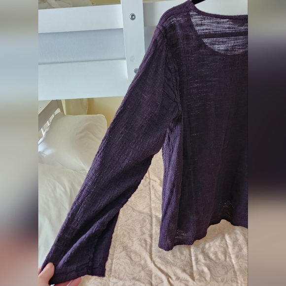 flax linen cotton gauze oversized tunic eggplant natural minimalist long Slv S - Picture 4 of 5